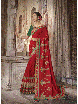 Red Colour Silk Saree with Dupion Blouse